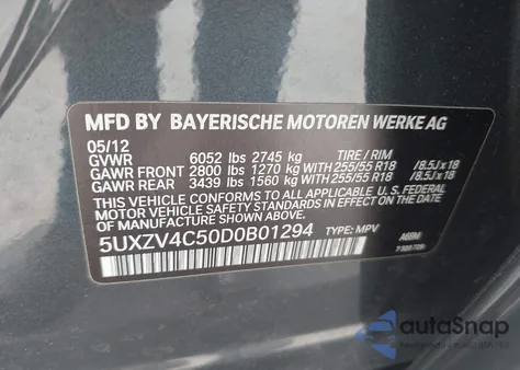 2013 BMW X5 xDrive35I/xDrive35I Premium/xDrive35I Sport Activity из США, поврежденный, VIN 5UXZV4C50D0B01294